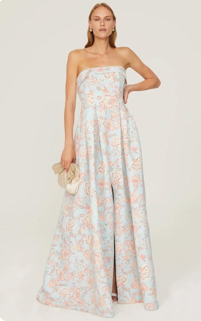Sachin & Babi Dress 2 Brielle Gown In Topaz Ikat Floral Off Shoulder Maxi Formal